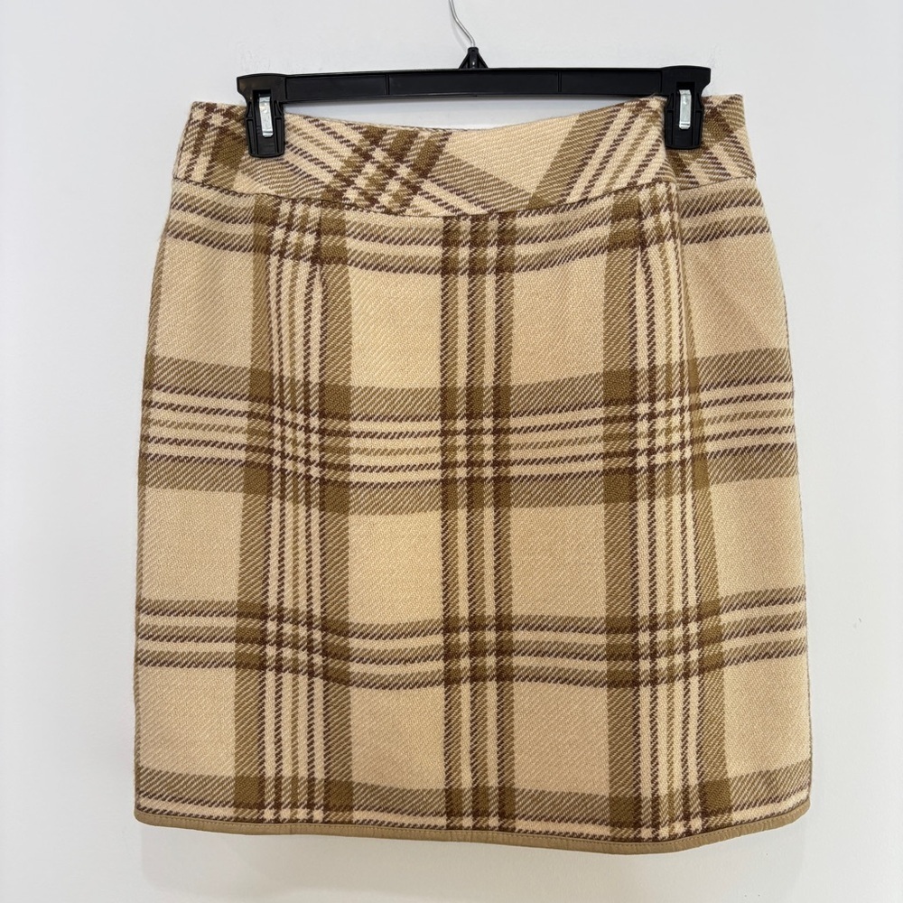 Liz Claiborne 100% Wool Wrap Skirt Size 14 Plaid Brown & Beige Lined Classic - Picture 4 of 16